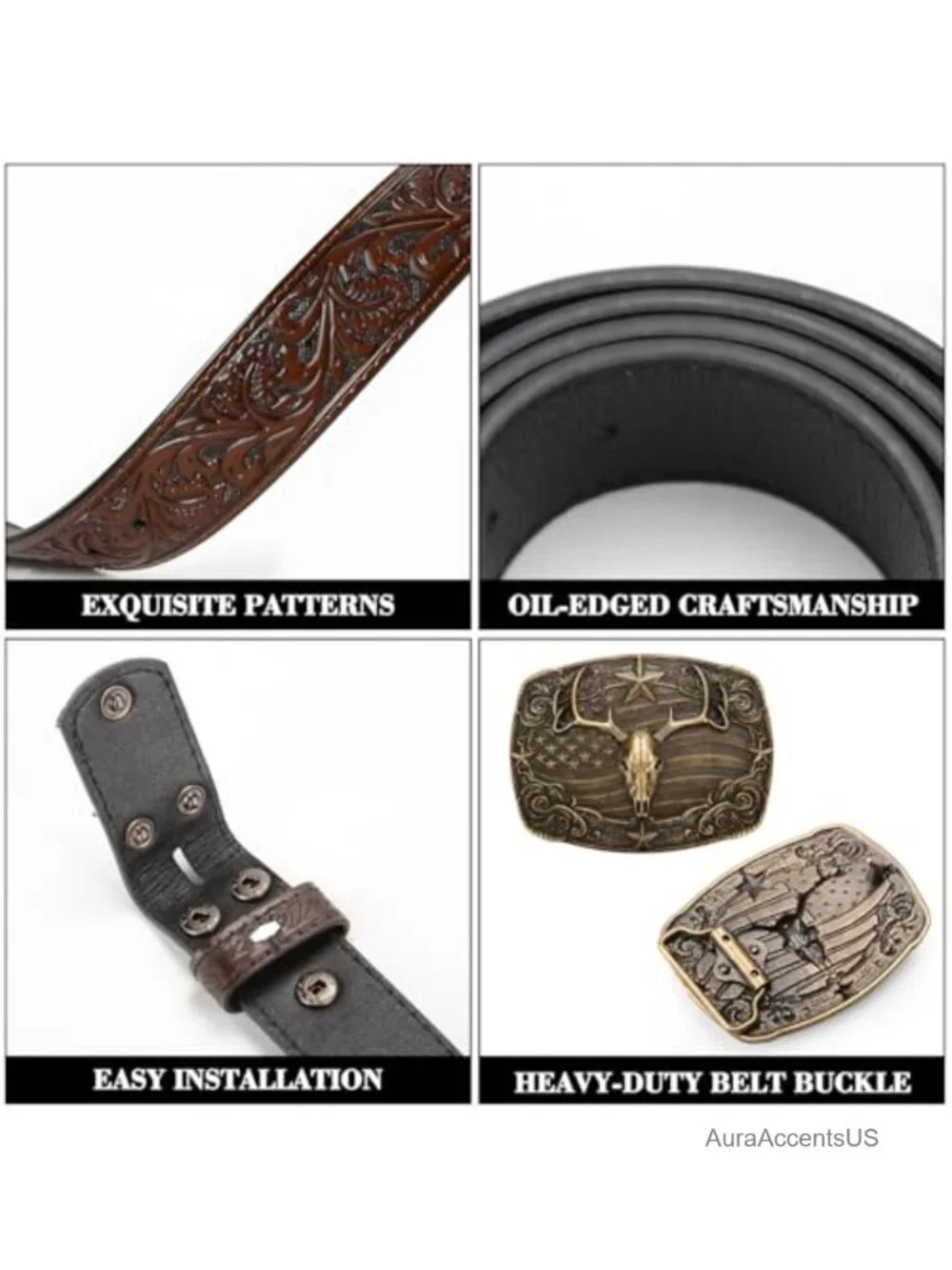 PU Leather Western Belt, Adjustable Cowboy Belt with 3D Buckle